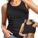 Leafsay Women's Built in Bra Tank Tops(Black,S) (Black, S)