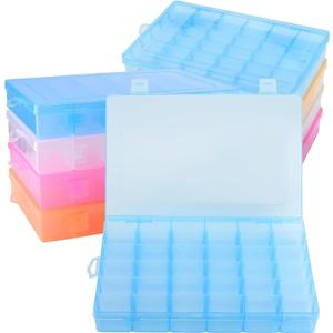 ZOENHOU 8 Pack 36 Grids Plastic Bead Organizer Container with Adjustable Dividers, 4 Colors Plastic Jewelry Organizer Storage Box for Bead Earring Fishing Hook Art Crafts