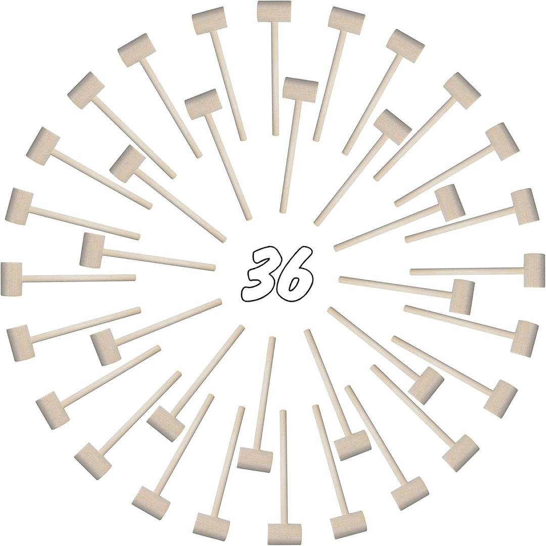 36 Pieces Mini Wooden Hammers Gavel Toy for Kids, Natural Wood Crab Lobster Seafood Mallets