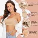 WOWENY Wireless Strapless Bandeau Bra for Women Padded Seamless Padded Bralette with Support Tube Top Bras (S)