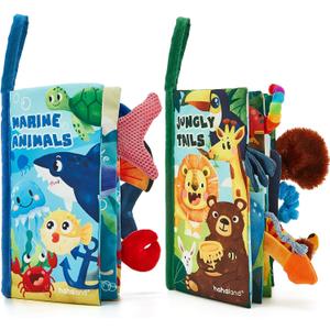 hahaland Baby Toys 0-6 Months - Crinkle Books for Babies 2-Pack, Soft Cloth Sensory Touch Feel Baby Book 6-12 Months Infant Tummy Time Toys 0-3 Month Newborn Boys Gifts Baby Easter Basket Stuffers