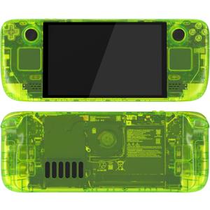 eXtremeRate Replacement Full Set Housing Shell with Buttons for Steam Deck OLED Handheld Console, Custom DIY Clear Lime Green Faceplate Back Plate Trackpad Case for Steam Deck OLED Console