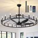 REDSTAR 50" Black Wagon Wheel Chandelier Fan with Remote 20-Light