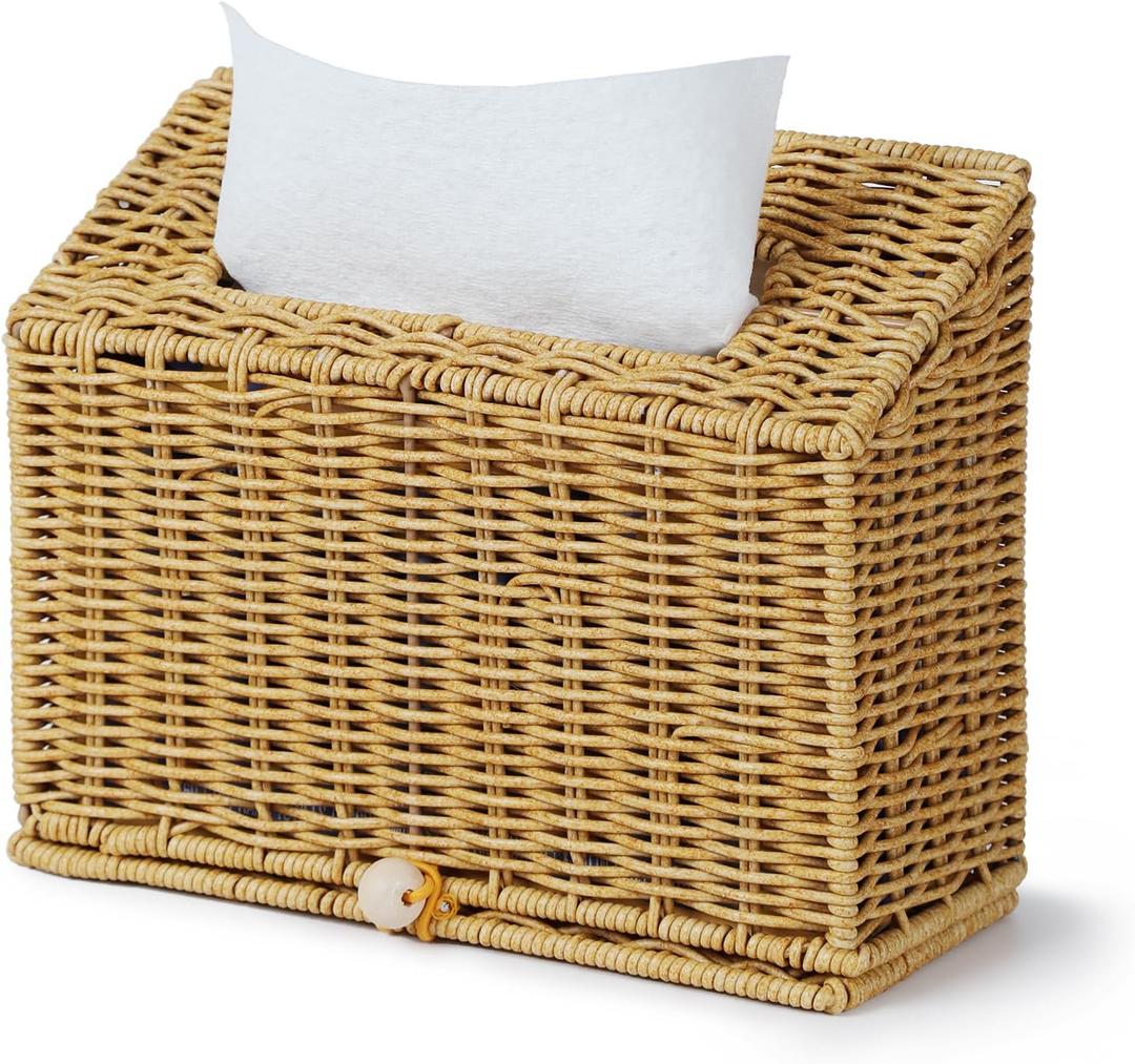 Wicker Hand Towel Box Cover Compatible with Disposable Paper Hand Towels, Wicker Paper Towel Holders, Hand Towel Holder for Bathroom, Car, Tabletop, by YANGQIHOME