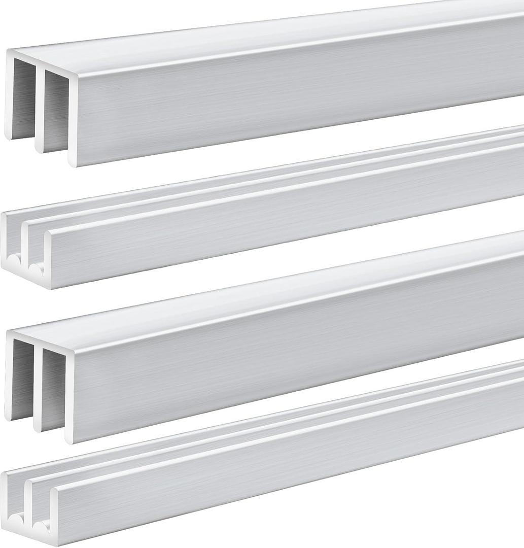 Landical 2 Set Metal Sliding Door Track Set, 4FT Metal Upper & Lower Tracks for 1/8" Thick Panels, Cabinet & DIY Door Replacement (Silver)