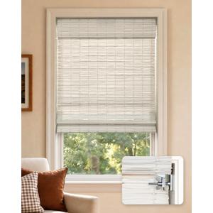 LazBlinds No Drill Cordless Roman Shades for Windows, 35" W x 48" H, White | Light Filtering Privacy Protection Thermal Insulation UV Blocking Natural Panama Weave Fabric Blinds for Windows