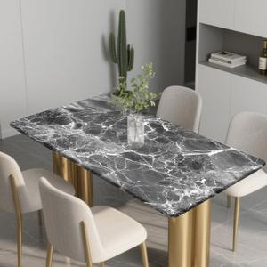 Rectangle Wipeable Tablecloth with Elastic, Fitted Waterproof Outdoor Tablecloth for 6 Foot Rectangle Tables, Picnic, Camping, 30"x48", Black Marble