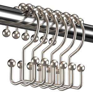 Titanker Shower Curtain Hooks Rings, Rust Resistant Metal Double Glide Shower Hooks Rings for Bathroom Shower Rods Curtains, Set of 12 Hooks - Nickel, Pack of 3