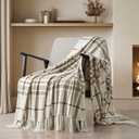 EVERGRACE Plaid Chenille Throw Blanket for Couch, Super Soft Cozy Decorative Farmhouse Plaid Throw with Tassels, Lightweight Chenille Knit Throw for Bed Sofa Gift Home Decor, Beige 50x60 (Plaid Beige & White)