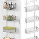 HapiRm Over The Door Organizer - Hanging Door Organizer with 4 Metal Large Capacity Baskets and Adjustable Coat Hook for Bathroom Bedroom Kitchen Pantry Closet Cabinet, 5 Tier