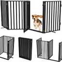 Full Metal Freestanding Dog Gates with Door, 32" Height Dog Fences for Indoor & Outdoor, Extra Wide Foldable Pet Gates for Stairs, Hallways, Doorways, Yard (4 Panels, 80" W 32" H)