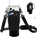 Water Bottle Carrier Bag with Phone Pocket for Stanley Cup 40/30 oz, Water Bottle Holder with Adjustable Strap& Straw Cover, Stanley Cup Accessories (01 Black)