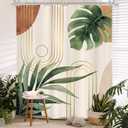 Glawry Boho Sage Green Shower Curtain 60Wx72L Inches, Abstract Bohemian Mid Century Bathroom Curtains, Plant Botanical Palm Leaf Cute Decor Fabric Shower Curtain Set Bathroom Rugs Waterproof 12 Hooks
