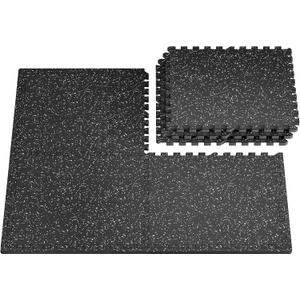 PRAISUN 0.56" Rubber Top Gym Flooring, Heavy Duty Interlocking Gym Mats for Home Gym, Non-Slip Workout Mat, 24 x 24in Large Gym Floor Mat, Protect Floors from Weights & Equipment, 24 Sq Ft, Black/Grey