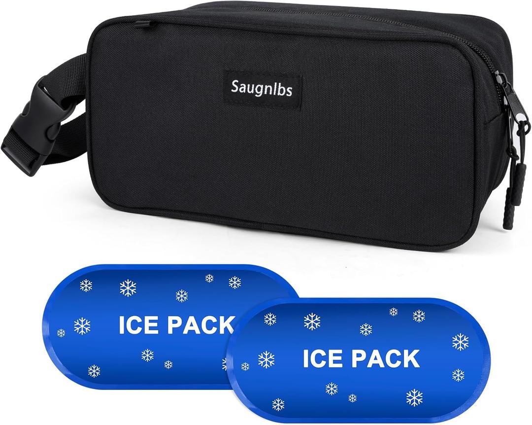 Small Cooler Bag,Mini Cooler Bag with Ice Packs,Insulated Lunch Bag with Handle Buckle,Freezable Lunch Bag for Travel/Work/School/Outdoors, 10 x 4.5x 5,Black