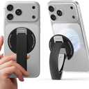 2026 Klearlook for MagSafe Phone Grip with Silicone Finger Strap, Removable Magnetic Phone Ring Holder with Adjustable Kickstand, Finger Phone Ring Grip for iPhone 17/16/15/14/13/12 Series, Black