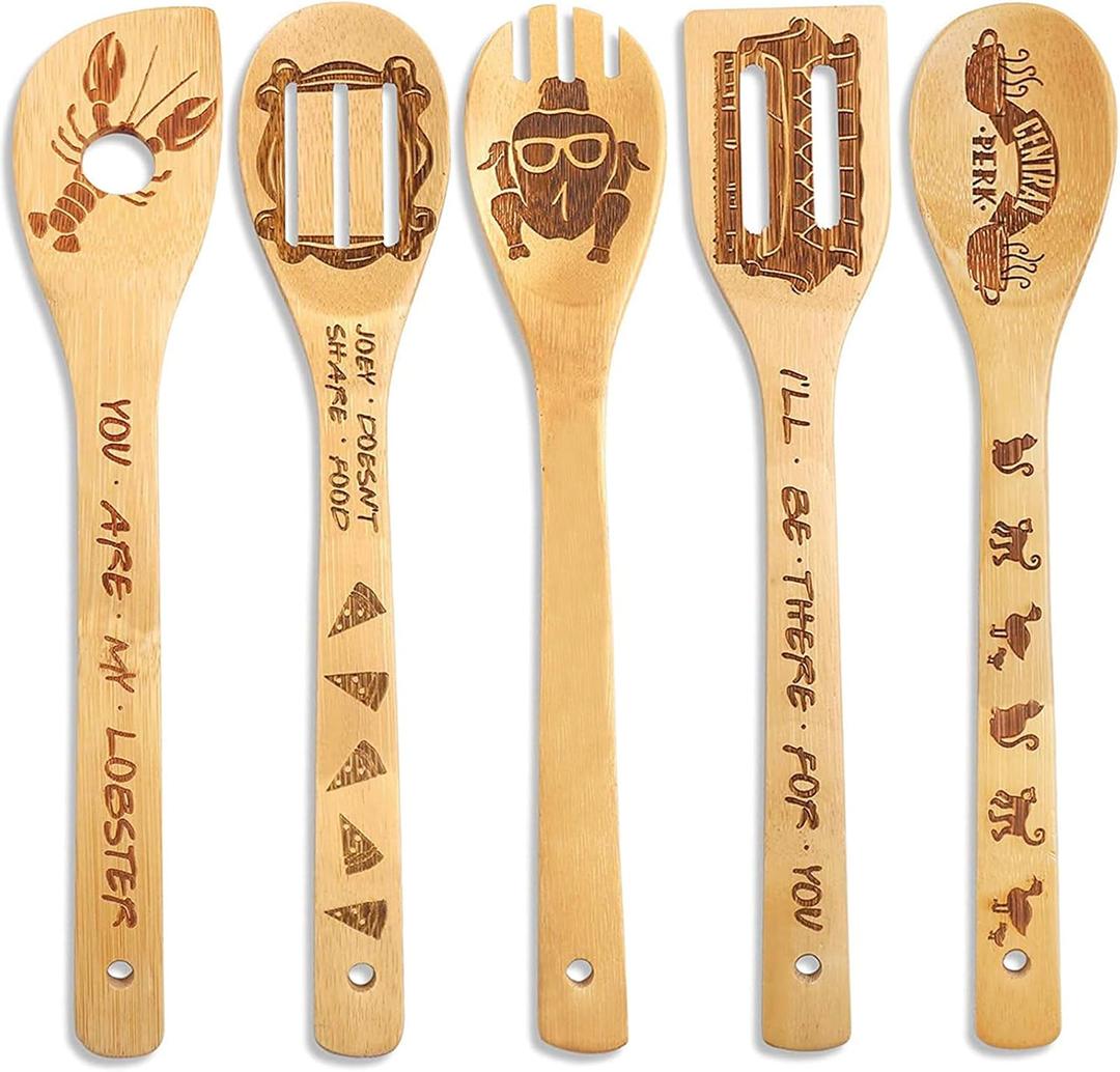 Friends TV Show Merchandise - 5 Piece Friends Wooden Spoons for Cooking, Nonstick Friends Merchandise, Friends TV Show Decor, Friends TV Show Gifts for Women