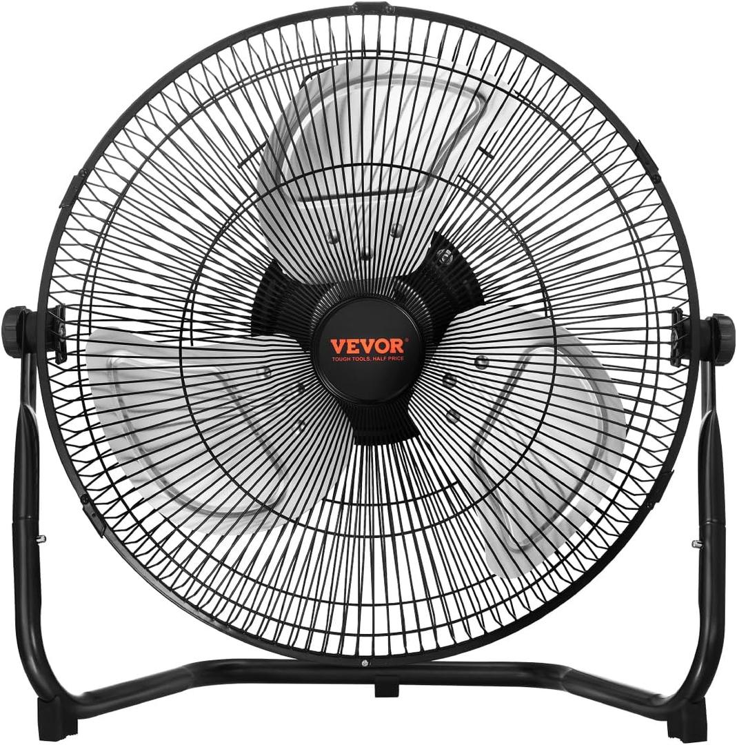 VEVOR Floor Fan, 3 Speeds High Velocity Heavy Duty 14 Inch Industrial Fan, 2560 CFM 360 Adjustable Tilt 19.69 ft/sec Airflow Large Metal Fan, for Home, Gym, Office, Garage, Commercial Shop & Bedroom, Black 