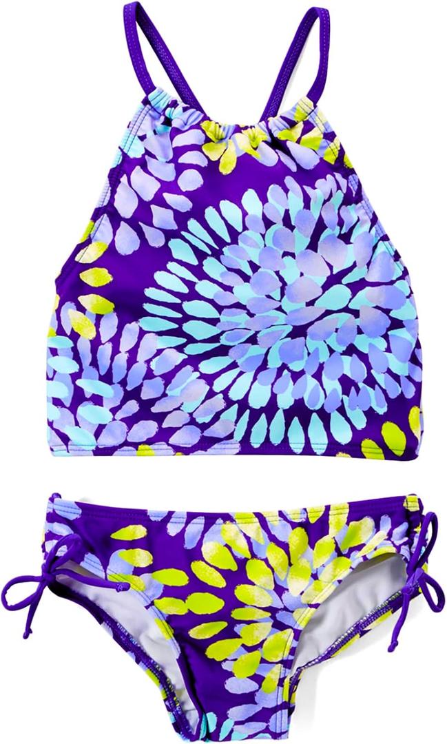 Kanu Surf Girls' Daisy UPF 50 Beach Sport Halter Tankini 2-Piece Swimsuit (Size 10)