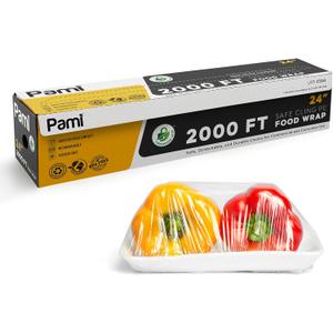 PAMI 24"X2000ft Clear Plastic Cling Wrap for Food, Bulk Commercial Food Wrap with Dispenser, Bpa-Free, Microwave & Freezer Safe