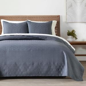 HORIMOTE HOME Steel Blue Queen Size Quilt Set - Soft Microfiber Bedspread with 2 Shams, Lightweight & All-Season Geometric Coverlet for Cozy Bedding (Full/Queen(90" x 96"))