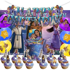 42pcs Wish Birthday Party Supplies Pack IncludesBannerCake TopperBlackdrop,Balloons for Wish party supplies
