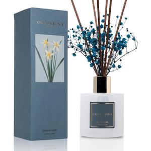Cocorrna Premium Reed Diffuser Set with Preserved Baby's Breath & Cotton Stick Cashmere Vanilla | 6.7oz Scent Fragrance Oil Diffuser for Bedroom Bathroom Home Dcor (Flower/6.7 Ounce/1pack)