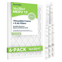 Future Way 16x20x1 Air Filters, 6-Pack with Reusable Frame, MERV 13, MPR 1900 AC Furnace Filters, Space Saving & Cost-effective