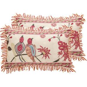 patdrea Designer Throw Pillow Covers 12"x20",Vintage Flowers and Bird Pattern Linen Pillowcases with Tassel Edges Pillows Cover for Couch,Decorative Lumbar Cushion for Living Room Outdoor,Set of 2