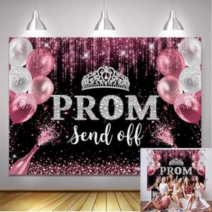 7x5ft Prom Send Off 2026 Backdrop Rose Gold Glitter Graduation Photography Background Congrats 2026 Grad Graduation Prom Night Party Photo Booth Supplies Banner