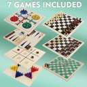 Juegoal 7-in-1 Wooden Board Game Set for Kids Adults, Tabletop Combo Classic Travel Portable Board Games (Chess, Checkers, Chinese Checkers, Backgammon, Parcheesi, Snakes and Ladders, Tic Tac Toe)