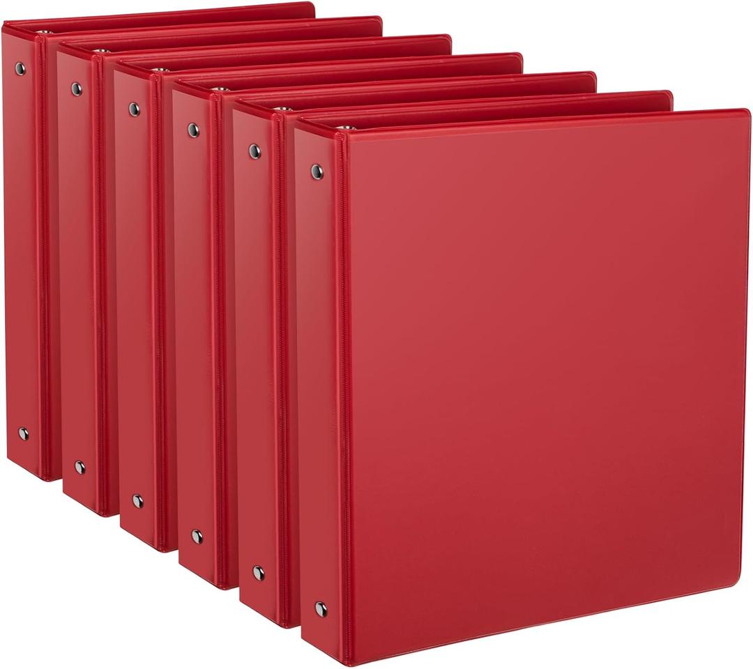 1-Inch Round Ring Binder, Standard 3 Ring Binder Fit Letter Size Paper, Presentation View Binders, 6-Pack, Red
