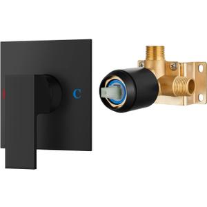 Airuida Square Single-Function Brass Faucet Shower Rough-in Valve Male Thread Bathroom Trim Kit Single Handle Tub Shower Valve 4.3 Inch Cover Plate Matte Black