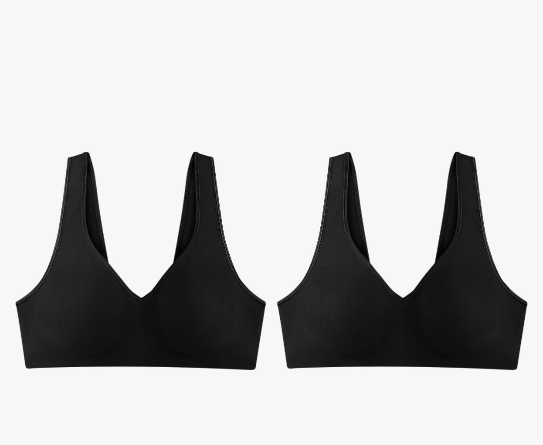 Hanes Womens Wireless Bra, Smooth Comfort Full-Coverage T-Shirt Bra for Women, 2-Pack, L