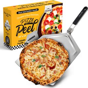Checkered Chef Pizza Peel - Extra Large, Stainless Steel Metal Pizza Paddle with Folding Handle, Outdoor Pizza Oven Accessories - 13 Inch x 15 Inch