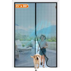 MAGZO Magnetic Screen Door Fit Door Size 35 x 80 Inch, Screen Size 37" x 81" Self Sealing Mesh with Hook & Loop Strip, Black