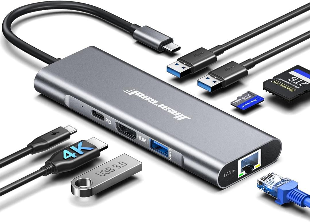 Hiearcool USB C Hub Ethernet 8-in-1, 4K@60Hz USB-C to HDMI Multiport Adapter with 1Gbps RJ45, 100W PD, 3 USB 3.0, SD/TF, Compatible for MacBook Pro/Air, Dell, Lenovo Laptops (Grey)