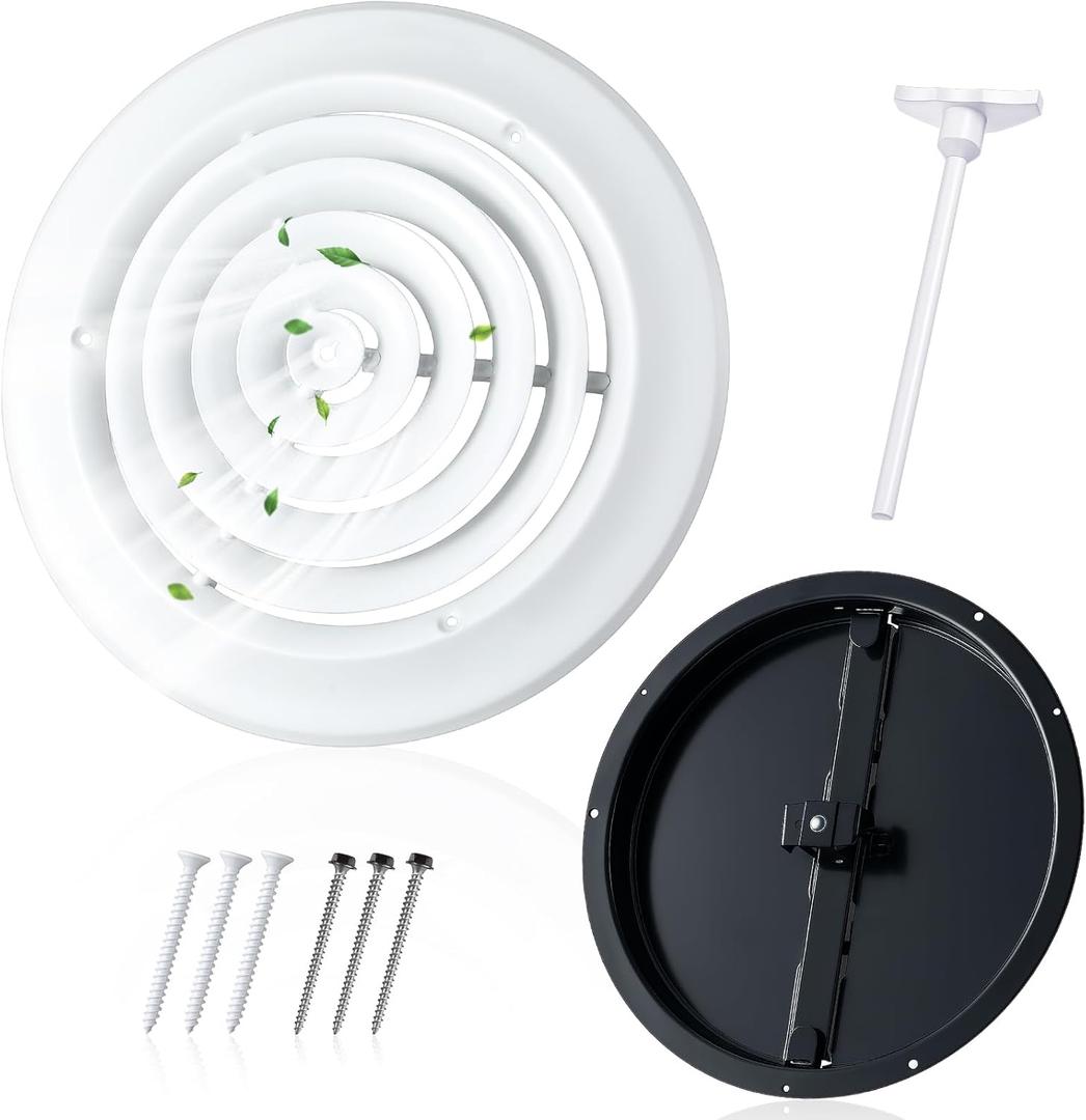 Therwen 1 Set 10 Inch Round Vent Cover Ceiling Diffuser HVAC Vent Duct Cover Replacement with Steel Butterfly Damper Fitting in 10 Inch Duct, Outer Dimensions: 13-15/16"
