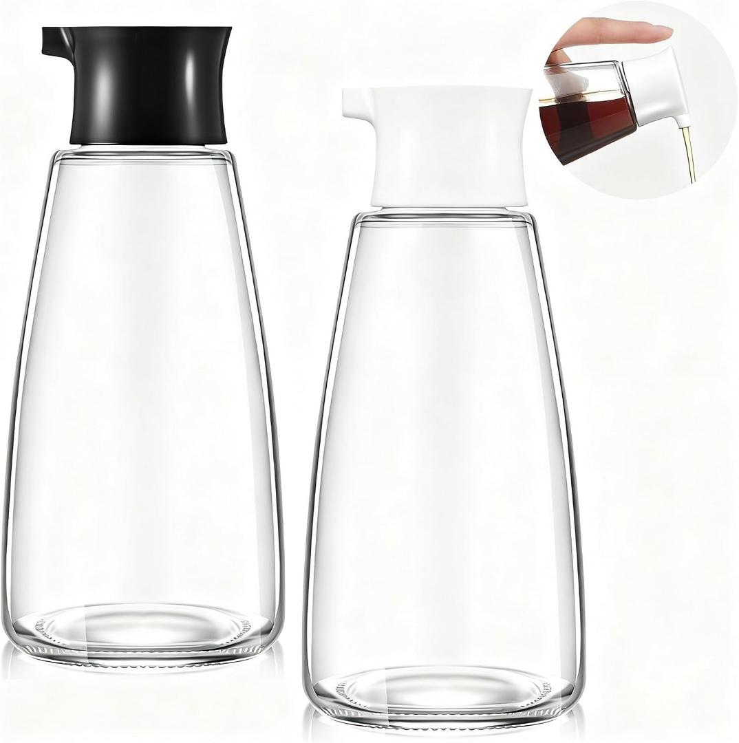 2 Pcs 9.6 oz Cruet Dispenser for Olive Oil Vinegar Soy Sauce Dispenser Bottle Glass Soy Sauce Container Oil Bottle for Kitchen Cooking Barbecue (Black, White)