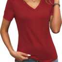 LOLONG Womens Tops Summer Short Sleeve V Neck T Shirts Casual Basic Tees Trendy (X-Large, Red)