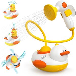 Duckie Baby Bath Shower Head, Toddler Bath Toys for Kids Ages 1-3, Baby Shower Head for Bathtub with Three Squirting Ducks, Birthday Gift for Toddler Boys Girls