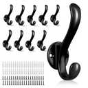 PEOIAOY 5 Pack Coat Hooks Wall Mount Heavy Duty Utility Retro Double Hooks for Hanging Coats,Hat, Towel, Key, Robe, Scarf, Bag, Cap (Black)