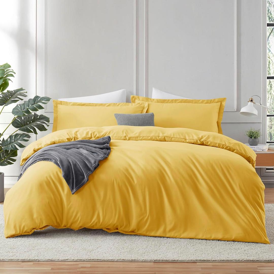 Hearth & Harbor Twin Duvet Cover Set Yellow - Soft Comforter Cover Set, Double Brushed 2 Piece Bedding Set with Button Closure, 1 Twin Size Duvet Cover 68x90 inches and 1 Pillow Sham