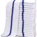 GOLD TEXTILES 12 PC New Cotton Blend White Restaurant Bar Mops Kitchen Towels 28oz (1 Dozen) (12, Blue Stripe)