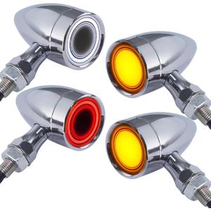Motorcycle Bullet Turn Signals LED Front Rear Lights 4 PCS, 40 LEDs Retro Switchback Running Turn Brake Light Blinkers Universal Fit Harley Chopper Bobber Sporsters Suzuki Honda -Chrome