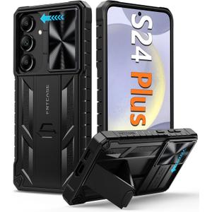 FNTCASE for Samsung Galaxy S24-Plus Case: Rugged Protective S24+ Phone Cases with Kickstand | Durable Matte Drop Proof Hard Covers Military Grade Shockproof Protection Sturdy Heavy Duty Black