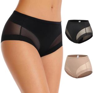 WOWENY Tummy Control Panties for Women Seamless Butt Lifter Briefs Comfy Body Shaper Shapewear Sexy Underwear (Medium, 2 Pack-black&beige)