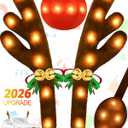 Christmas Reindeer Antlers Car Decoration Kit, Waterproof LED Lights Nose Vehicle with Jingle Bells Rudolph, Auto Holiday Accessories for SUV Van Truck Decor Warm White