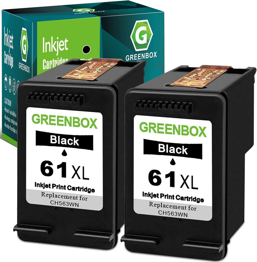 GREENBOX 61XL Black Ink Cartridges Combo Pack Replacement for HP 61 Ink for Envy 4500 5530 4502 Officejet 4630 4635 Deskjet 1000 1010 Printer, 2 Pack