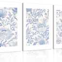 Blue And White Vintage Floral Chinoiserie Canvas wall art Light Blue Aesthetic Painting Picture Wall Decor Simple Peonies Poster Print Artwork for Bedroom Living Room Bathroom Home Decoration